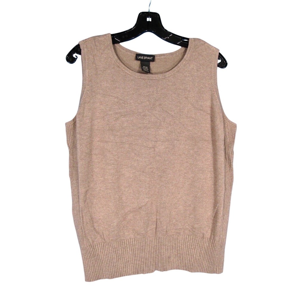 LANE BRYANT Light Brown RIBBED DETAIL Sleeveless KNIT SWEATER Tank Top Sz 18/20